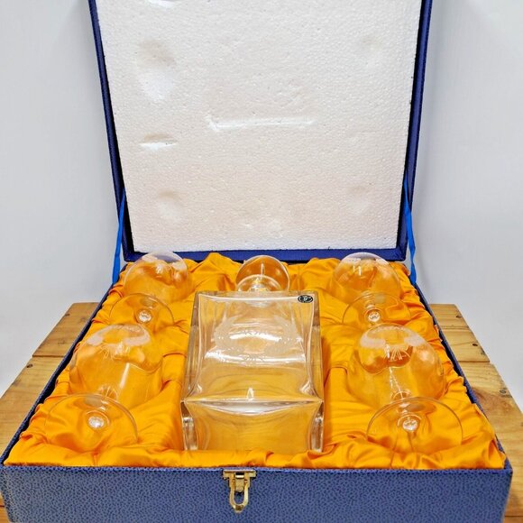 Vilca Italian Crystal Brandy Decanter & 4 Glasses Atlantic City Caesars Palace - Picture 8 of 12